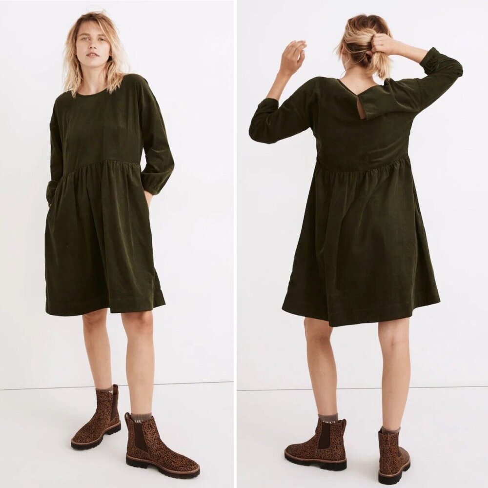 Madewell Dress Womens Medium Green Corduroy Relaxed Mini Dress